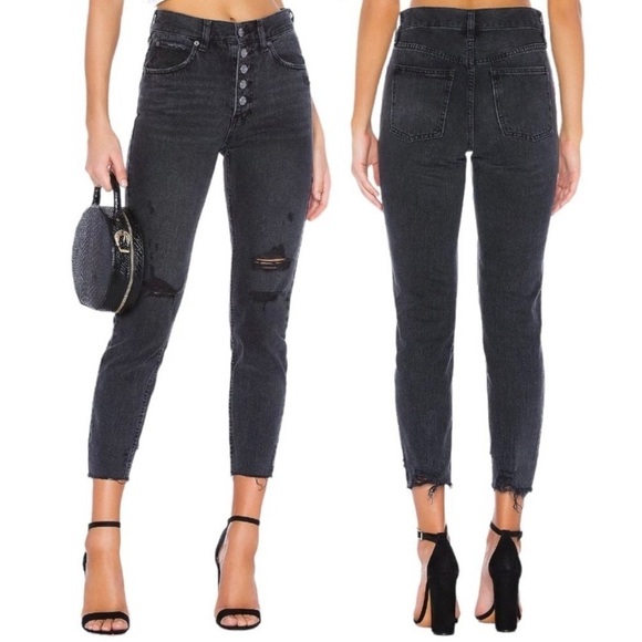 Free People We The Free Skinny Jeans Women’s Size 27 Black Rigid High Rise Distr - Picture 1 of 13